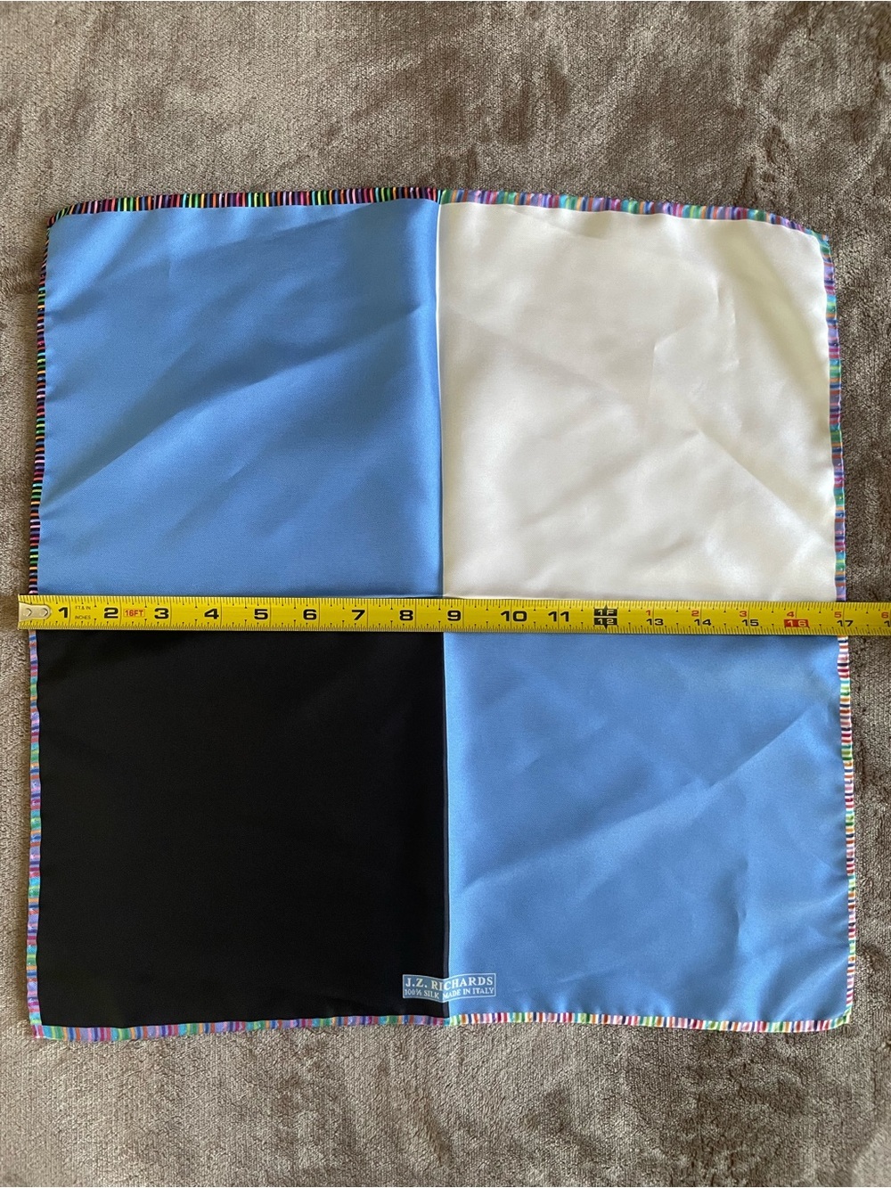 J.Z. Richards Silk Pocket Square Color Block Italian Made 17 Inch - Picture 5 of 7
